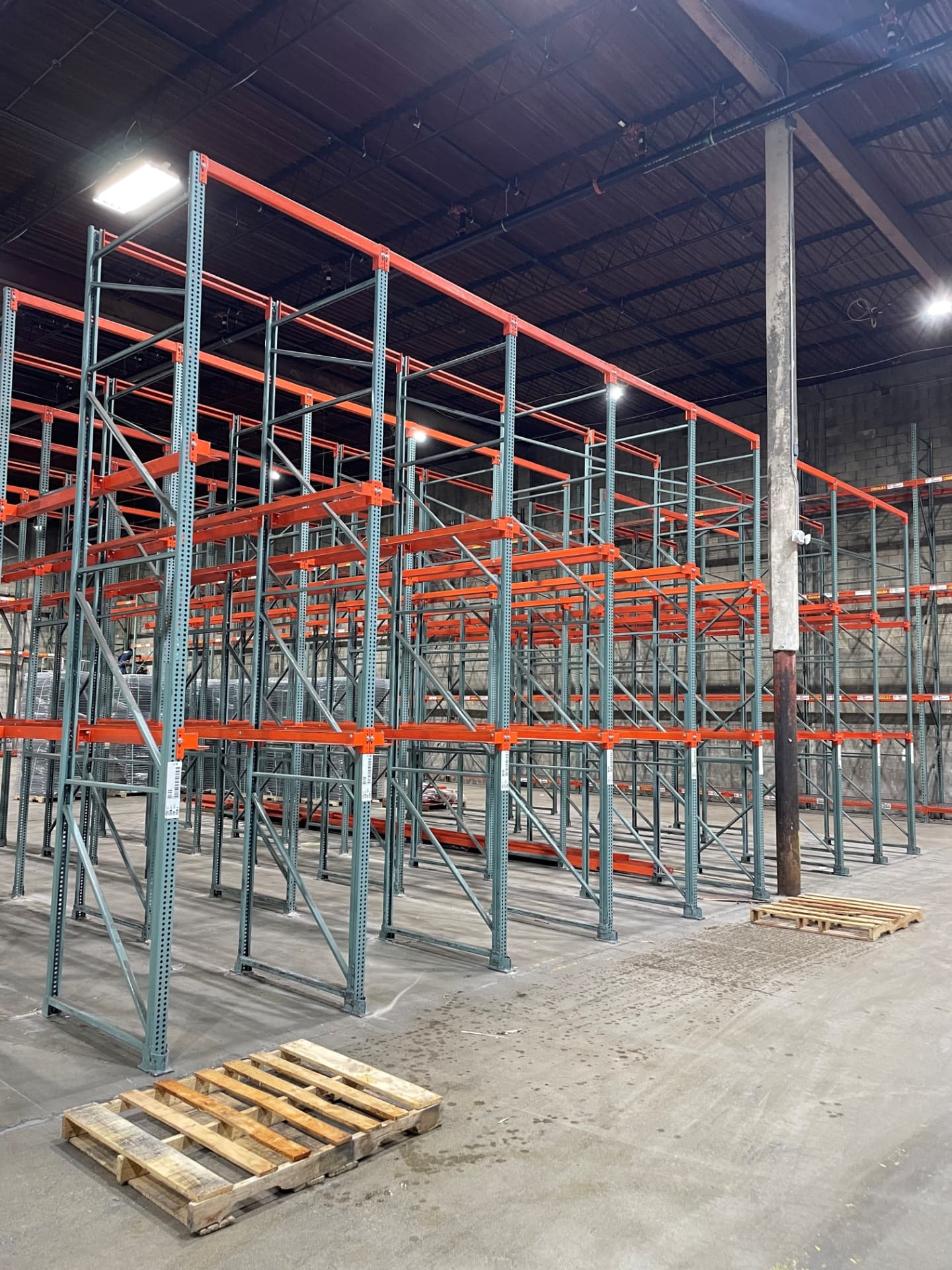 Drive-in pallet rack bays installed in a distribution warehouse
